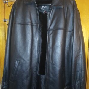 Men's Black Leather Pea Coat